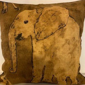 African Raffia Cloth Elephant Print Pillow Cover